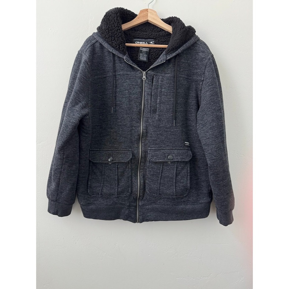 O'Neill Men's Sherpa Lined Hooded Jacket Large Charcoal Utility Skate Full Zip - Picture 2 of 8